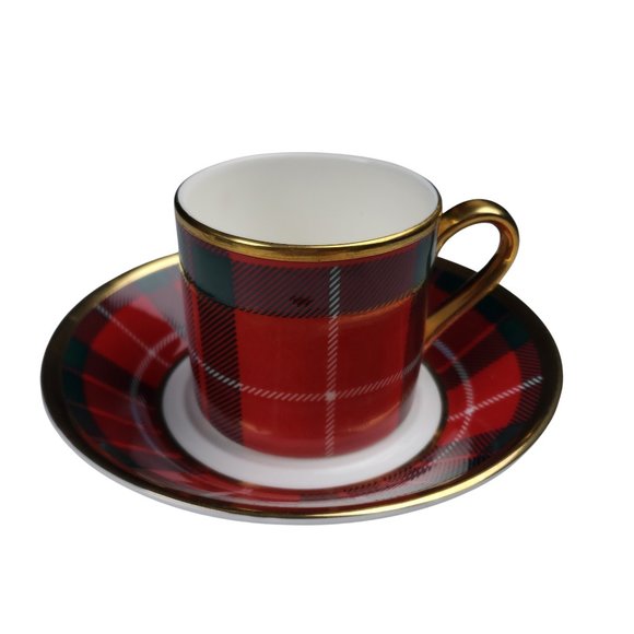 Fox Tartan Plaid Green Red Demitasse Cup Saucer Sets English Bone China Fraser - Picture 5 of 11